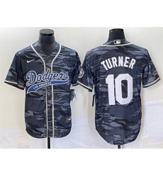 Men Los Angeles Dodgers 10 Justin Turner Gray Camo Cool Base With Patch Stitched Baseball Jersey