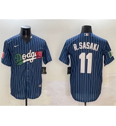 Men Los Angeles Dodgers 11 Roki Sasaki Navy Mexico Cool Base Stitched Baseball Jersey