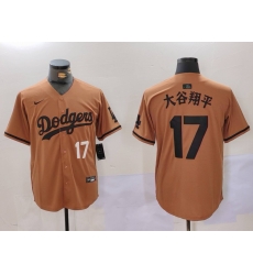 Men Los Angeles Dodgers 17  Shohei Ohtani Brown Cool Base Stitched Baseball Jersey 001