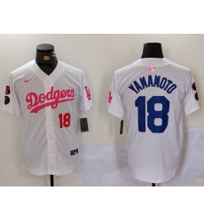 Men Los Angeles Dodgers 18 Yoshinobu Yamamoto White Pink Vin  26 Kobe Patch Stitched Baseball Jersey 6