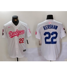 Men Los Angeles Dodgers 22 Clayton Kershaw White Pink Vin  26 Kobe Patch Stitched Baseball Jersey 2