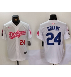 Men Los Angeles Dodgers 24 Kobe Bryant White Pink Vin  26 Kobe Patch Stitched Baseball Jerseys