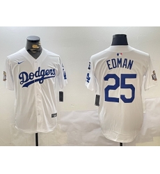 Men Los Angeles Dodgers 25 Tommy Edman White 2024 World Series With Fernando Memorial Patch Home Limited Stitched Baseball Jersey 1