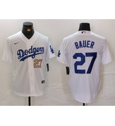 Men Los Angeles Dodgers 27 Trevor Bauer White Stitched Baseball Jersey 2