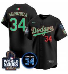 Men Los Angeles Dodgers 34 Fernando Valenzuela Black Mexico 2024 World Series  26 Fernando Memorial Patch Vapor Premier Limited Stitched Baseball Jersey