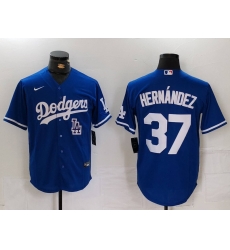 Men Los Angeles Dodgers 37 Teoscar Hernandez Blue Cool Base Stitched Baseball Jersey 5