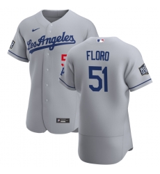 Men Los Angeles Dodgers 51 Dylan Floro Men Nike Gray Road 2020 World Series Bound Flex Base Team MLB Jersey