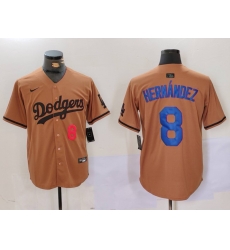 Men Los Angeles Dodgers 8 Kike Hernandez Brown Cool Base Stitched Baseball Jersey 6