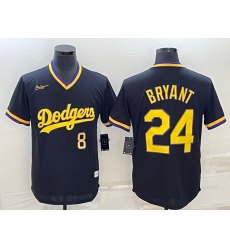 Men Los Angeles Dodgers Front 8 Back 24 Kobe Bryant Black Gold Stitched Jersey