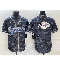 Men Los Angeles Dodgers Gray Camo Team Big Logo Cool Base With Patch Stitched Baseball Jersey