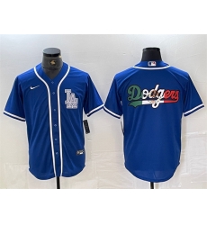 Men Los Angeles Dodgers Team Big Logo Blue Cool Base Stitched Baseball Jersey