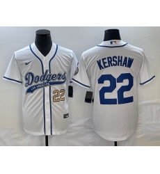 Men's Los Angeles Dodgers #22 Clayton Kershaw Number White Cool Base Stitched Baseball Jersey