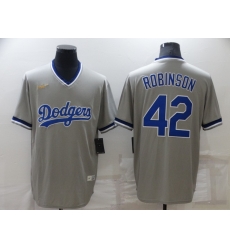 Men's Los Angeles Dodgers #42 Jackie Robinson Grey Cooperstown Collection Stitched MLB Throwback Nike Jersey