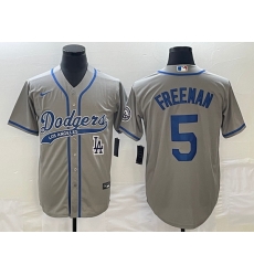 Men's Los Angeles Dodgers #5 Freddie Freeman Grey Cool Base Stitched Baseball Jersey