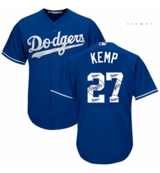 Mens Majestic Los Angeles Dodgers 27 Matt Kemp Authentic Royal Blue Team Logo Fashion Cool Base MLB Jersey 