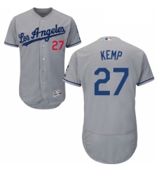 Mens Majestic Los Angeles Dodgers 27 Matt Kemp Grey Road Flex Base Authentic Collection MLB Jersey