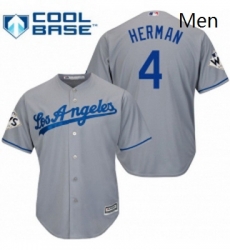 Mens Majestic Los Angeles Dodgers 4 Babe Herman Replica Grey Road 2017 World Series Bound Cool Base MLB Jersey