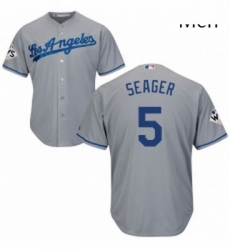 Mens Majestic Los Angeles Dodgers 5 Corey Seager Replica Grey Road 2017 World Series Bound Cool Base MLB Jersey