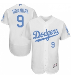 Mens Majestic Los Angeles Dodgers 9 Yasmani Grandal Authentic White 2016 Fathers Day Fashion Flex Base Jersey