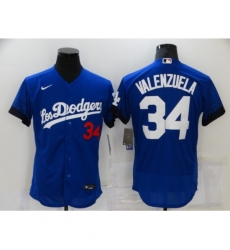 Men's Nike Los Angeles Dodgers #34 Fernando Valenzuela Blue Elite City Player Jersey