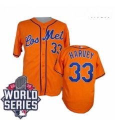 Mens Majestic New York Mets 33 Matt Harvey Replica Orange Los Mets Cool Base 2015 World Series MLB Jersey