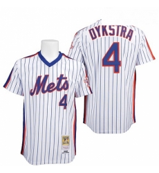 Mens Mitchell and Ness New York Mets 4 Lenny Dykstra Replica WhiteBlue Strip Throwback MLB Jersey