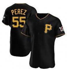 Men's Nike Pittsburgh Pirates #55 Roberto Perez Black Stitched Baseball Jersey