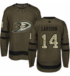 Mens Adidas Anaheim Ducks 14 Jacob Larsson Premier Green Salute to Service NHL Jersey 