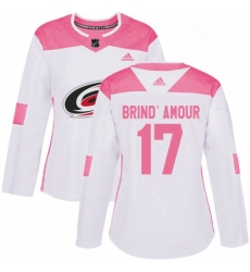 Womens Adidas Carolina Hurricanes 17 Rod BrindAmour Authentic WhitePink Fashion NHL Jersey 