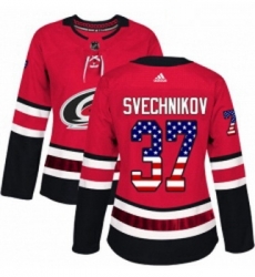 Womens Adidas Carolina Hurricanes 37 Andrei Svechnikov Authentic Red USA Flag Fashion NHL Jersey 