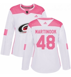 Womens Adidas Carolina Hurricanes 48 Jordan Martinook Authentic White Pink Fashion NHL Jersey 