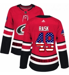 Womens Adidas Carolina Hurricanes 49 Victor Rask Authentic Red USA Flag Fashion NHL Jersey 