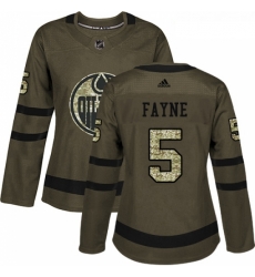 Womens Adidas Edmonton Oilers 5 Mark Fayne Authentic Green Salute to Service NHL Jersey 