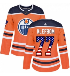 Womens Adidas Edmonton Oilers 77 Oscar Klefbom Authentic Orange USA Flag Fashion NHL Jersey 