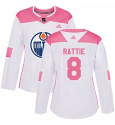 Womens Adidas Edmonton Oilers 8 Ty Rattie Authentic WhitePink Fashion NHL Jersey 