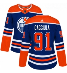 Womens Adidas Edmonton Oilers 91 Drake Caggiula Authentic Royal Blue Alternate NHL Jersey 