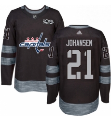 Mens Adidas Washington Capitals 21 Lucas Johansen Authentic Black 1917 2017 100th Anniversary NHL Jersey 