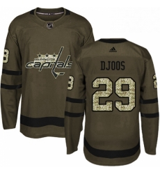 Mens Adidas Washington Capitals 29 Christian Djoos Authentic Green Salute to Service NHL Jersey 