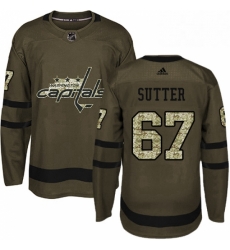 Mens Adidas Washington Capitals 67 Riley Sutter Premier Green Salute to Service NHL Jersey 