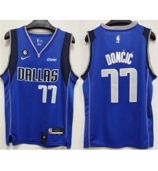 Men Dallas Mavericks 77 Luka Doncic Blue No 6 Patch Stitched Jersey