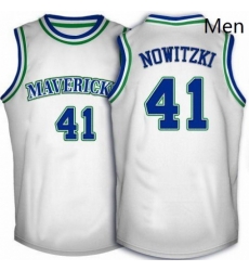 Mens Adidas Dallas Mavericks 41 Dirk Nowitzki Authentic White Throwback NBA Jersey