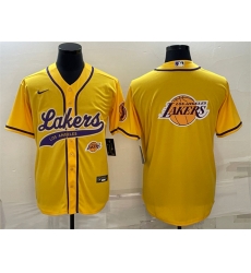 Men Los Angeles Lakers Yellow Team Big Logo With Patch Cool Base Stitched Baseball Jersey