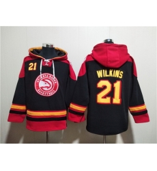 Men Atlanta Hawks 21 Dominique Wilkins Black Red Lace Up Pullover Hoodie