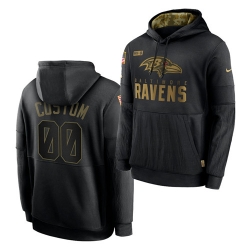 Men Custom Men Baltimore Ravens 2020 Salute To Service Black Sideline Performance Pullover Hoodie