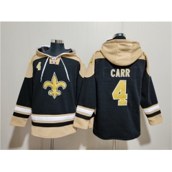 Men New Orleans Saints 4 Derek Carr Black Ageless Must Have Lace Up Pullover Hoodie