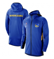 Men Nike Golden State Warriors Royal Authentic Showtime Therma Flex Performance Full Zip Hoodie