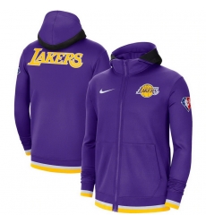 Men Los Angeles Lakers Nike 75th Anniversary Performance Showtime Full Zip Hoodie Jacket   Purple