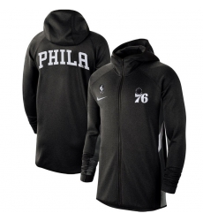 Men Nike Philadelphia 76ers Heathered Black Authentic Showtime Therma Flex Performance Full Zip Hoodie