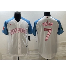 Men Mexico Baseball 7 Julio Urias 2023 White Blue World Baseball Classic Stitched JerseyS 1