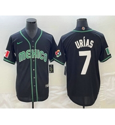 Men's Mexico Baseball #7 Julio Urias 2023 Black White World Classic Stitched Jersey